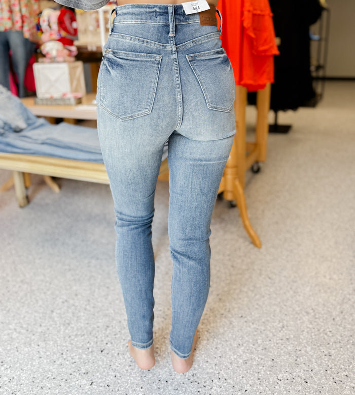 Nicole High Waist Tummy Control Contrast Wash Skinny Jeans