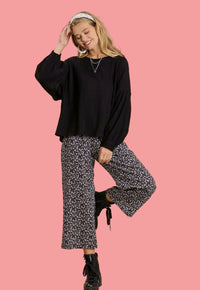 Ribbed Knit Balloon Sleeve Top