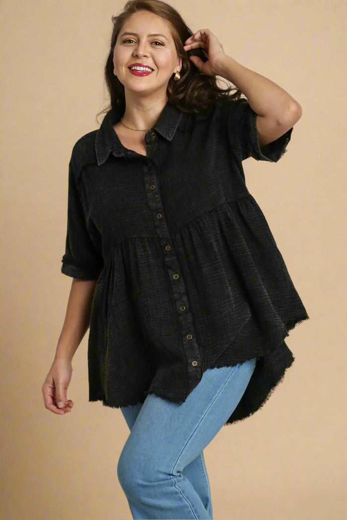 Mineral Wash Button Down Tunic Top