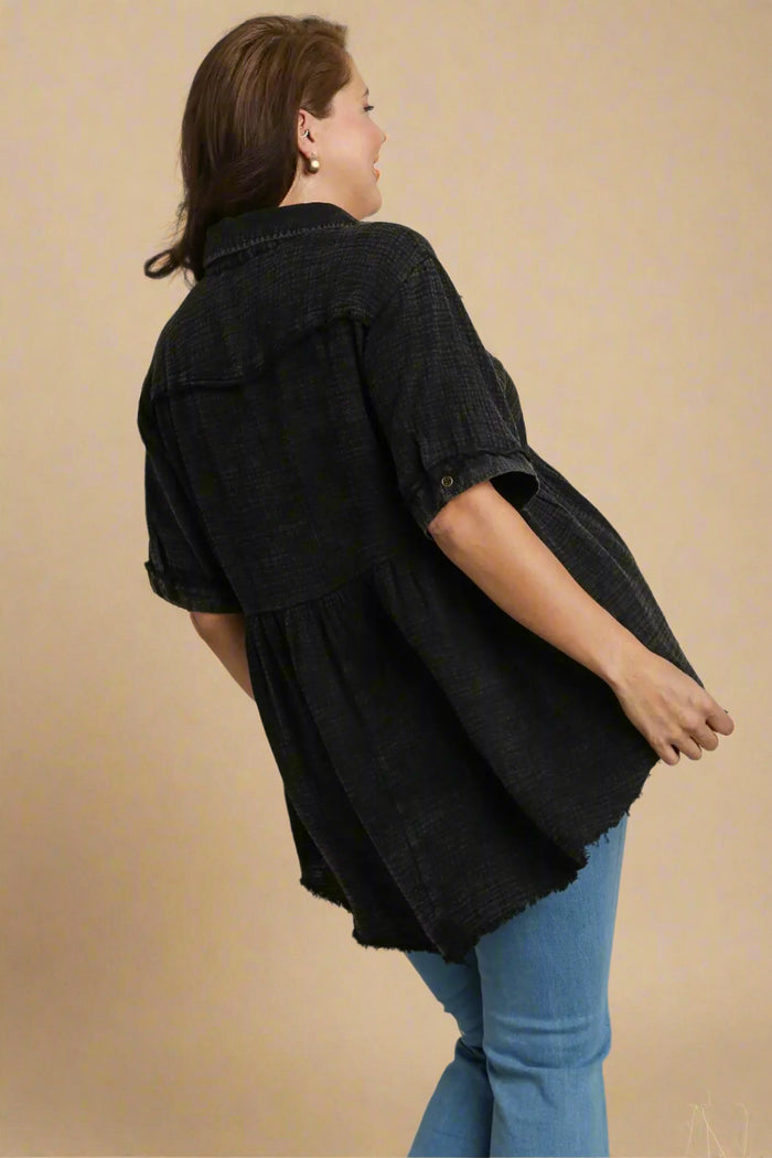 Mineral Wash Button Down Tunic Top
