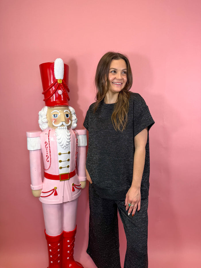 Lurex Textured Short Sleeve Lounge Set