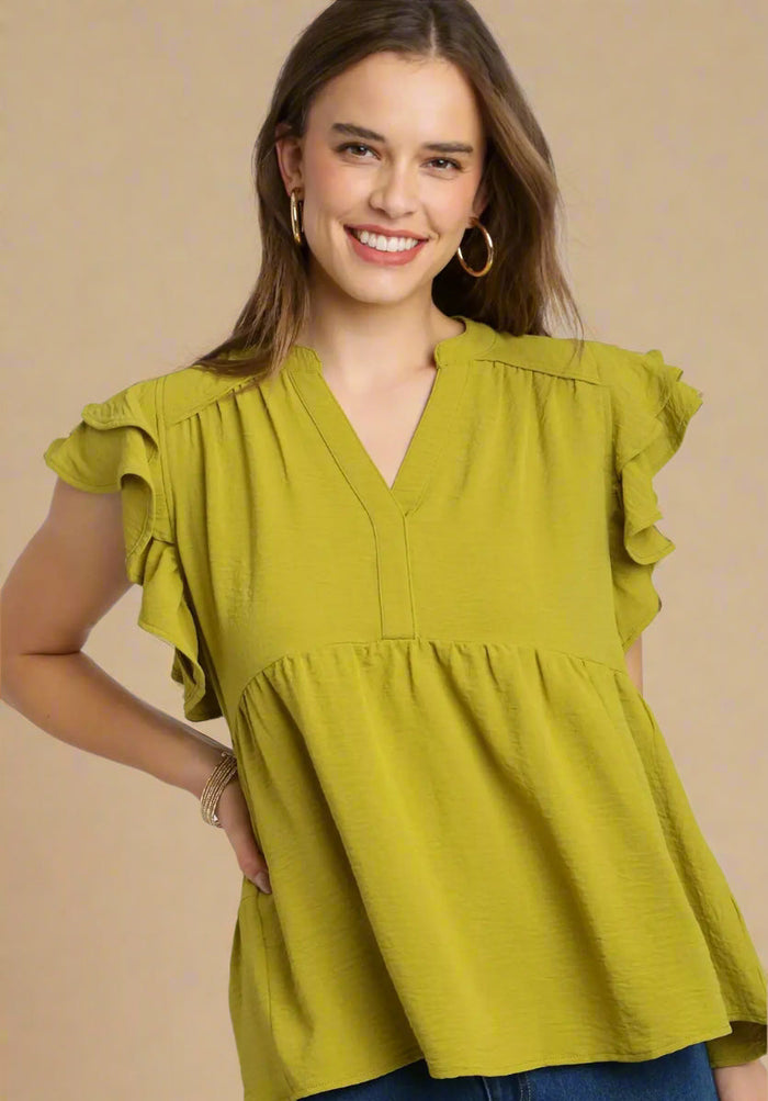 Baby Doll Top W/ Ruffle Sleeves