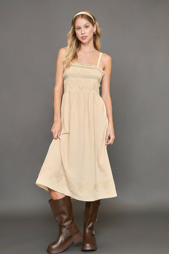 Lace Applique Sleeveless Midi Dress