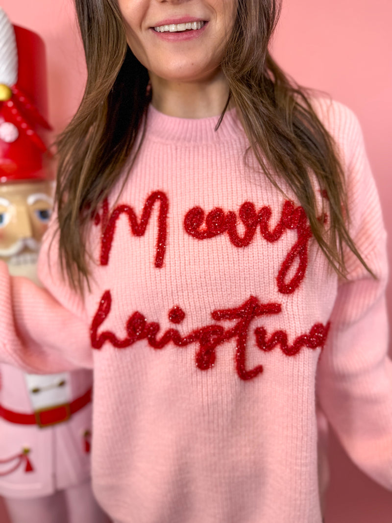Merry Christmas Tinsel Lettering Sweater Top