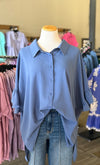 Ruffle Sleeve Blouse- Blue
