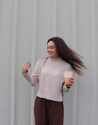 Mock Neck Long Sleeve Knit Cropped Sweater