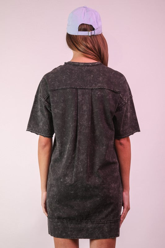 Mineral Washed Knit Oversized Shift Mini Dress
