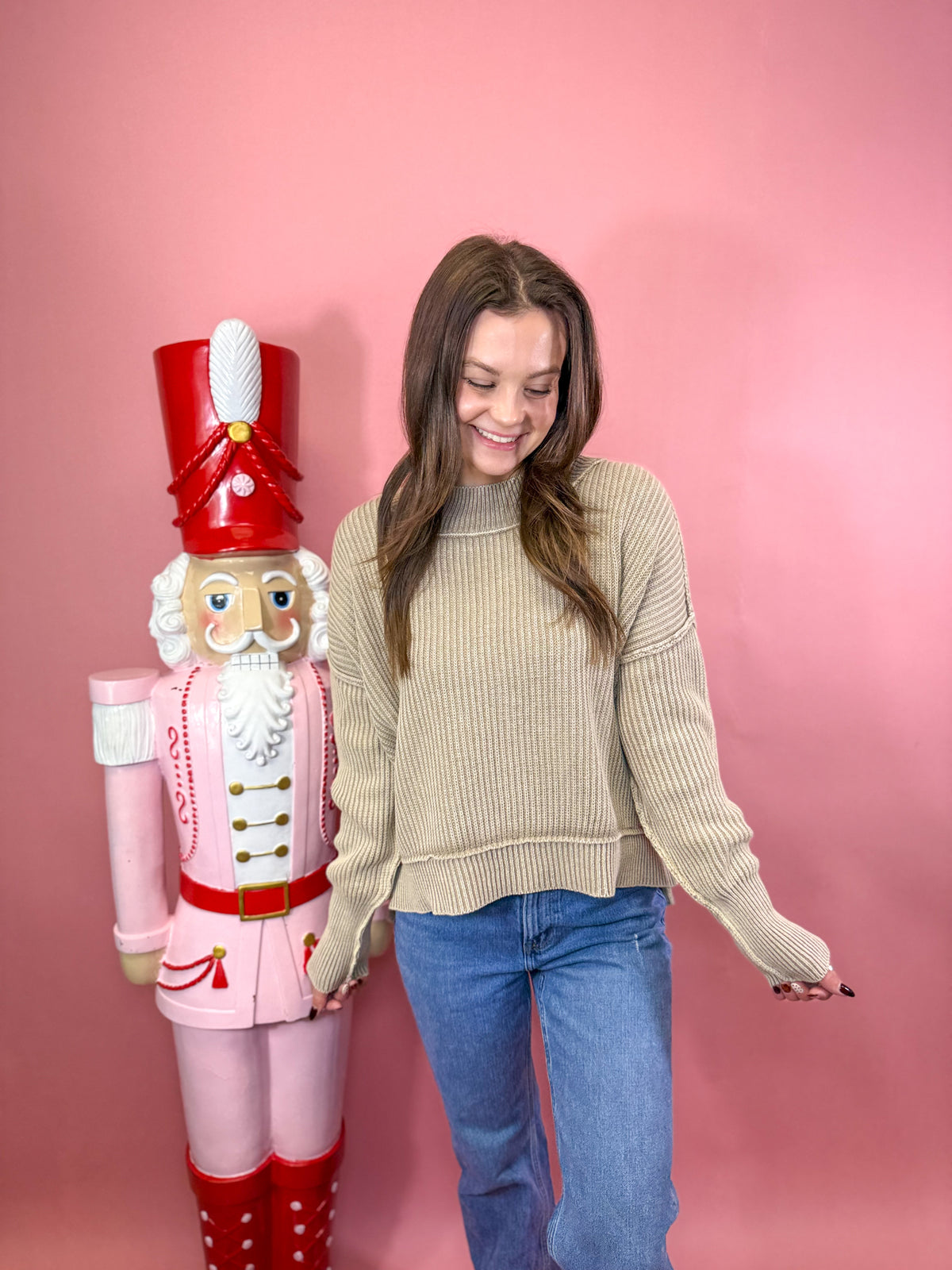 Washed Side Slit Oversized Cropped Sweater