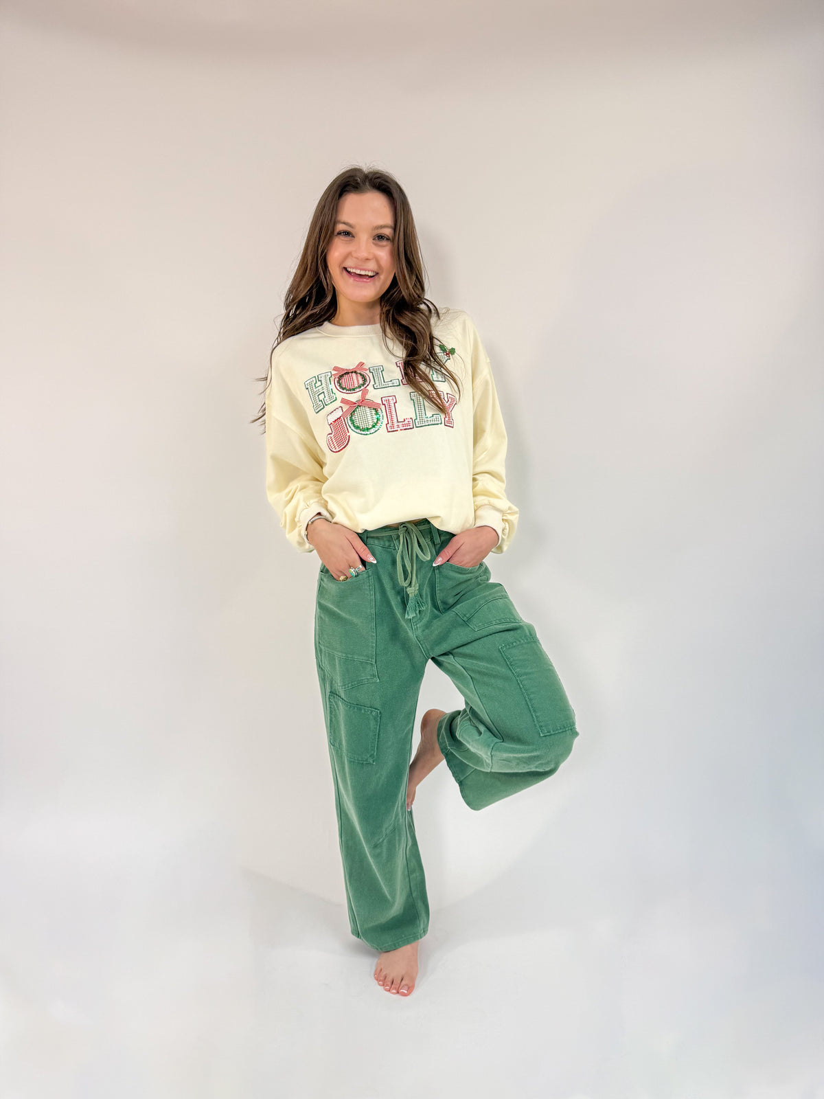 Front Belted Washed Denim Pocket Pants