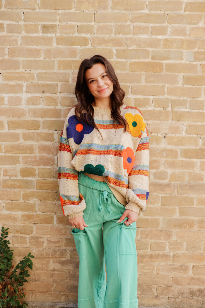 Stripe Flower Pattern Sweater