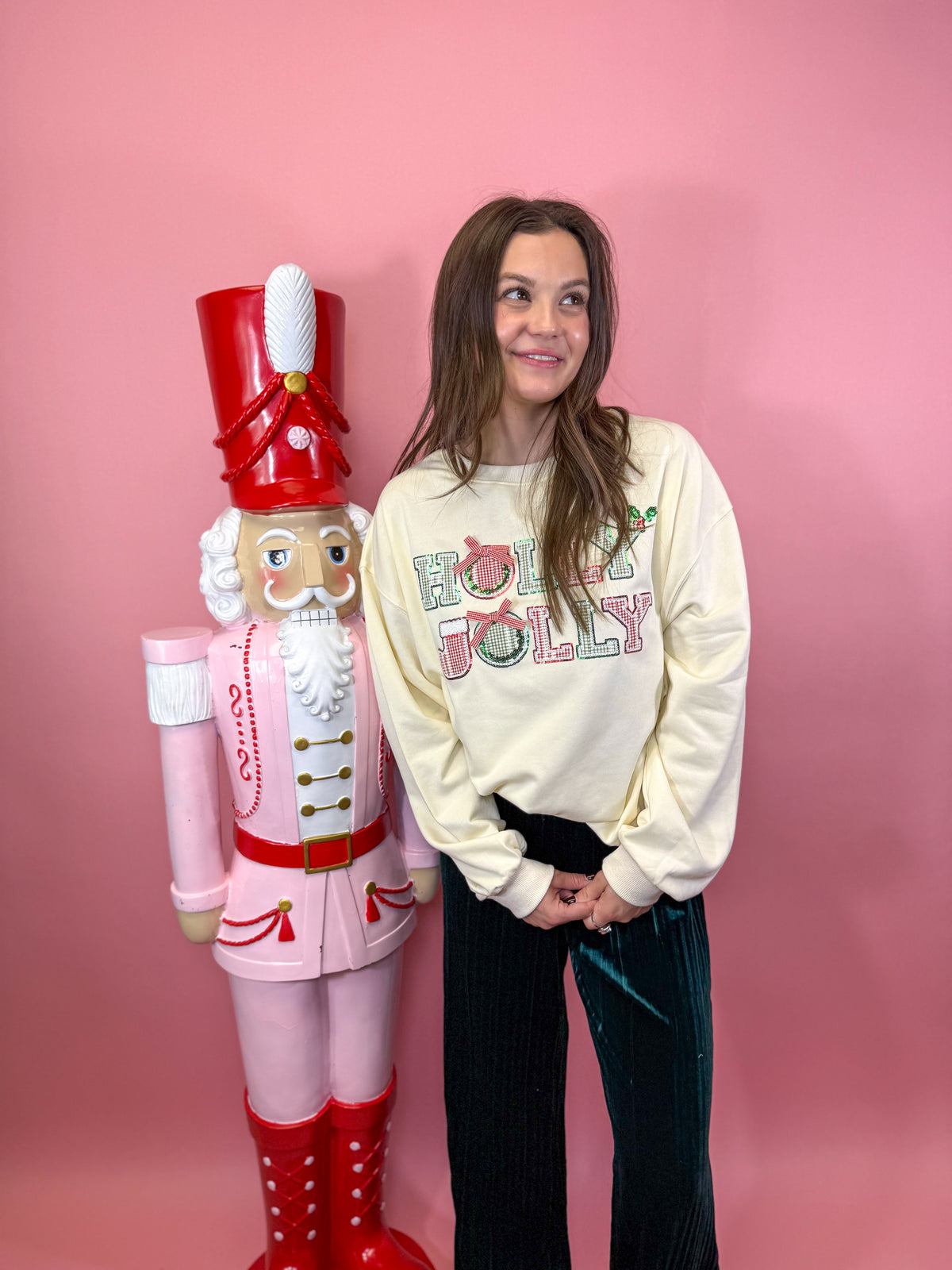 Holly Jolly Embroidered Holiday Sweatshirt