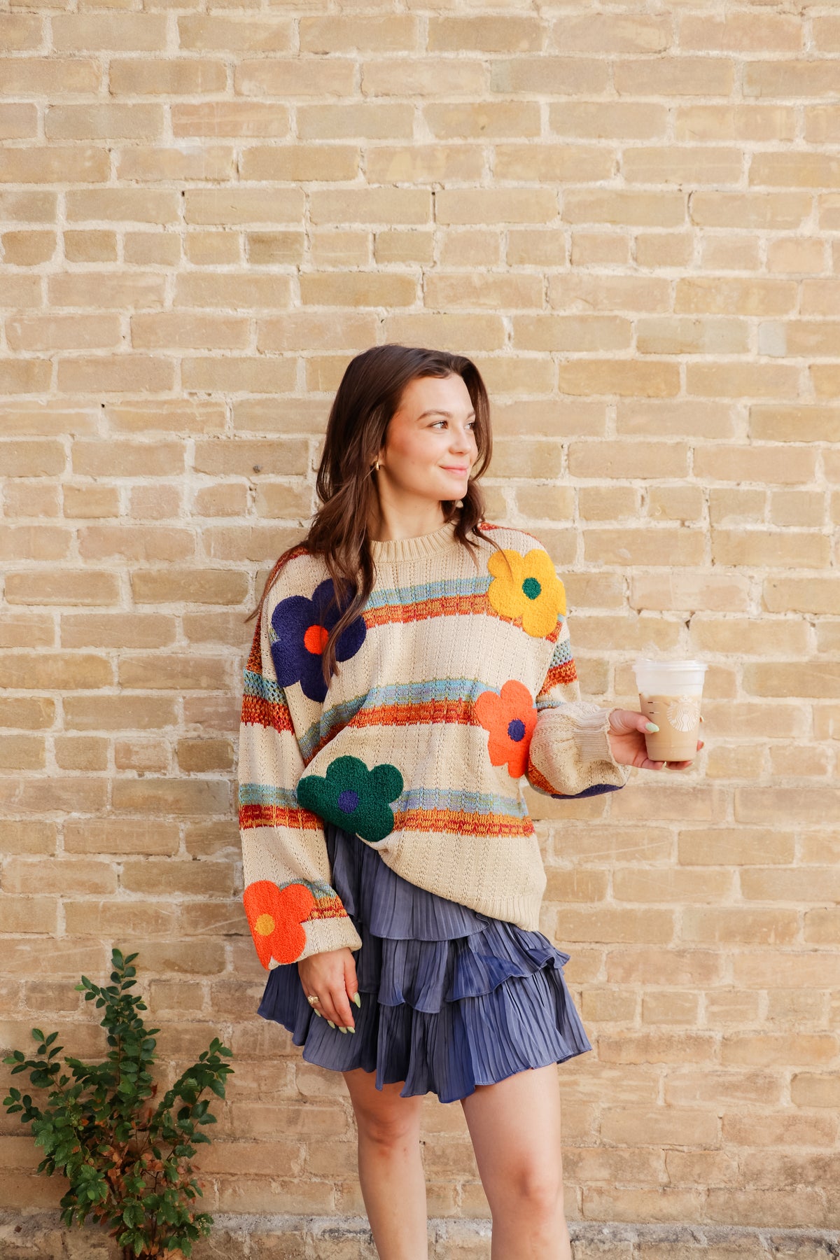Stripe Flower Pattern Sweater