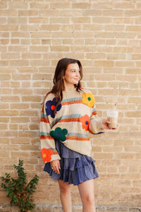 Stripe Flower Pattern Sweater