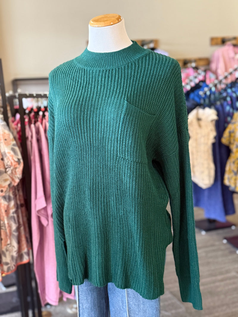 Mock Neck Oversized Pullover Sweater Top-Green