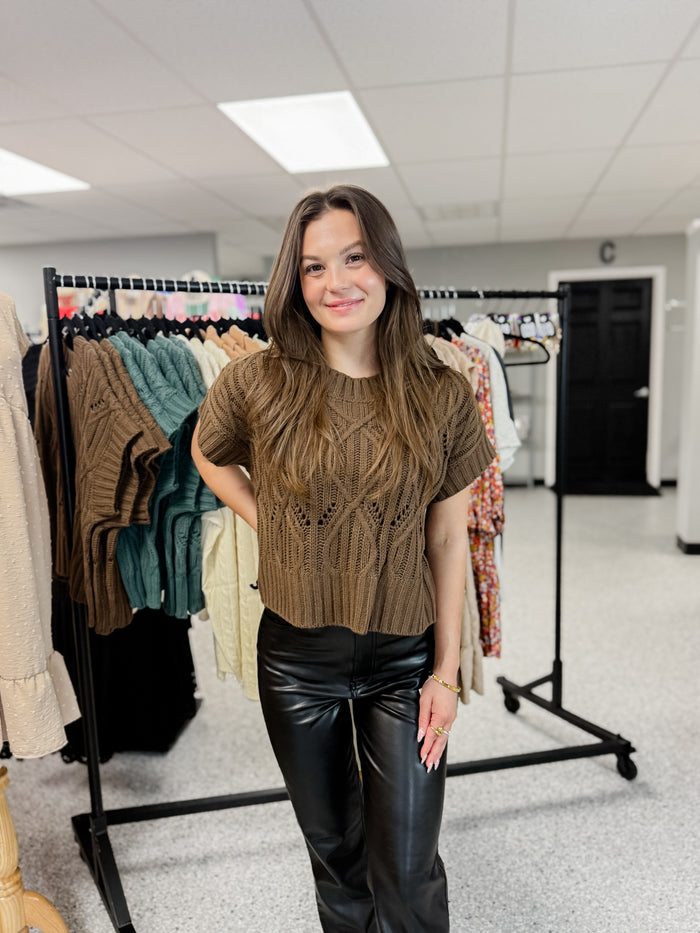 Cable Knit Short Sleeve Sweater
