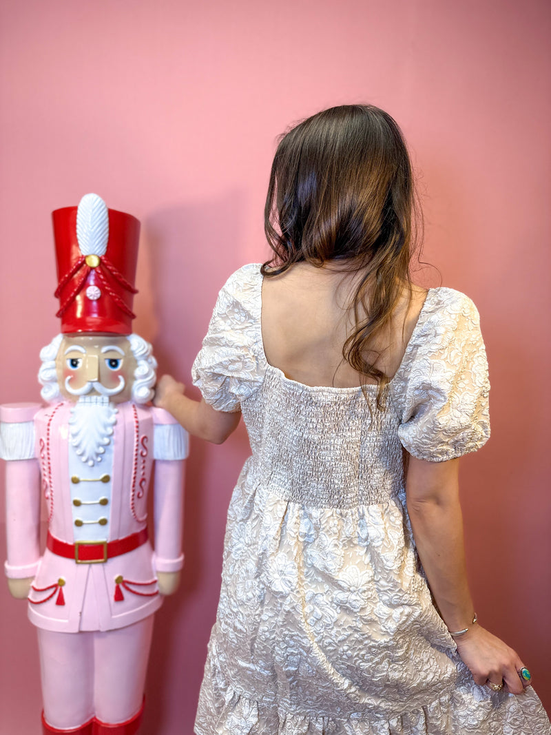 Champagne Jacquard Print Baby Doll Dress