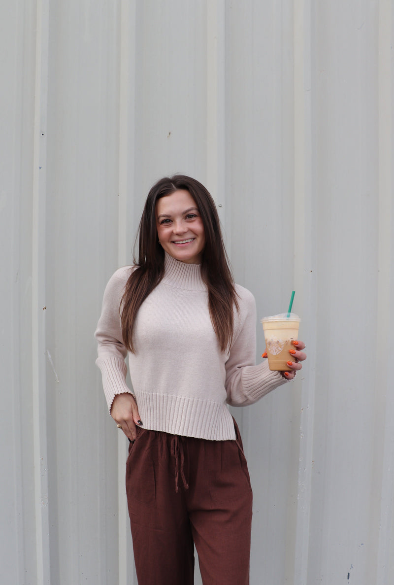 Mock Neck Long Sleeve Knit Cropped Sweater