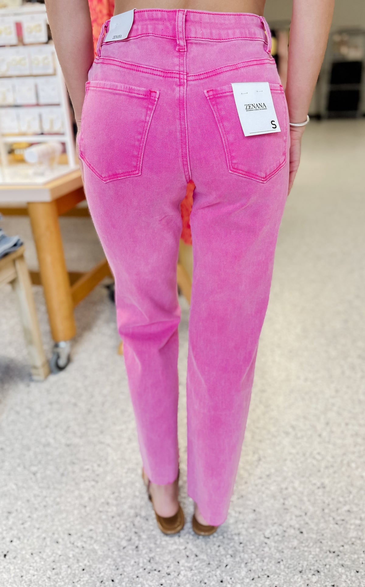 Acid Washed High Waist Cropped Straight Pants