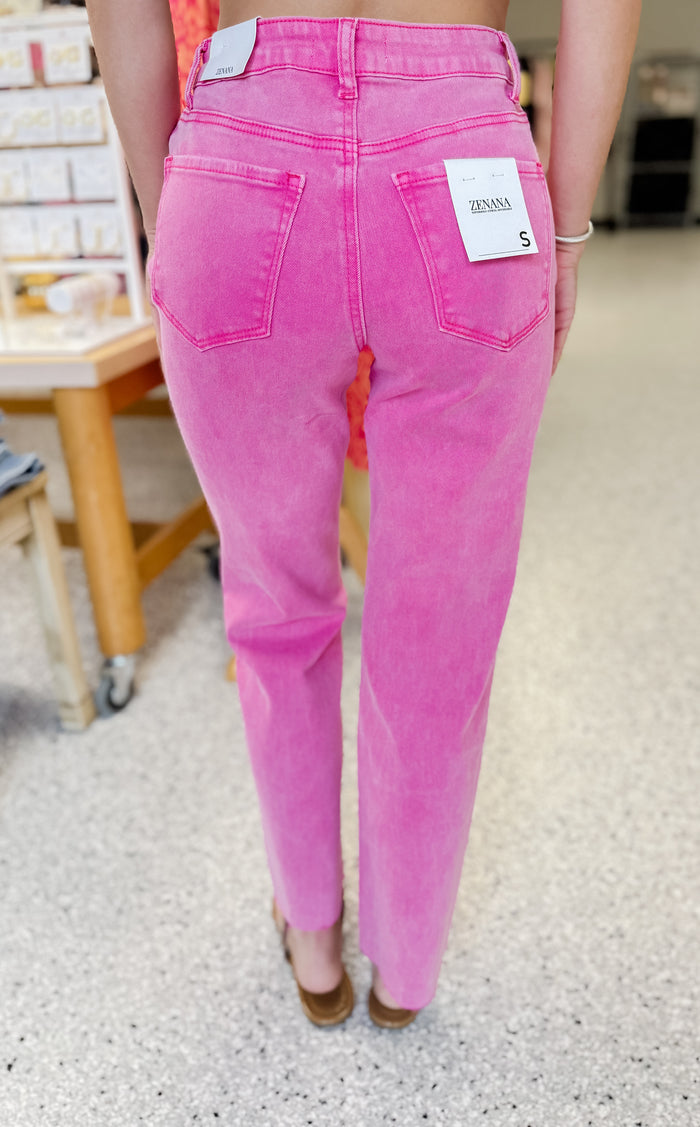 Acid Washed High Waist Cropped Straight Pants