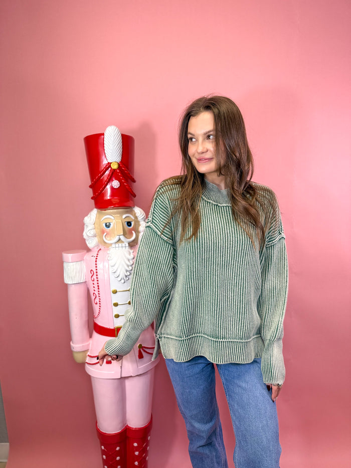 Washed Side Slit Oversized Sweater