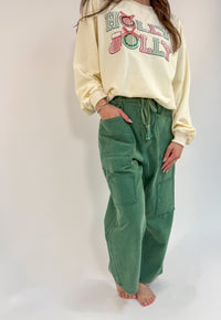 Front Belted Washed Denim Pocket Pants