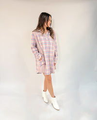 Pink Plaid Maxi Dress With Front Pocket