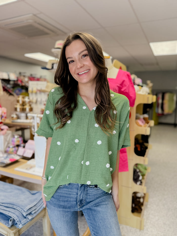 Polka Dot Embroidery Boxy Top