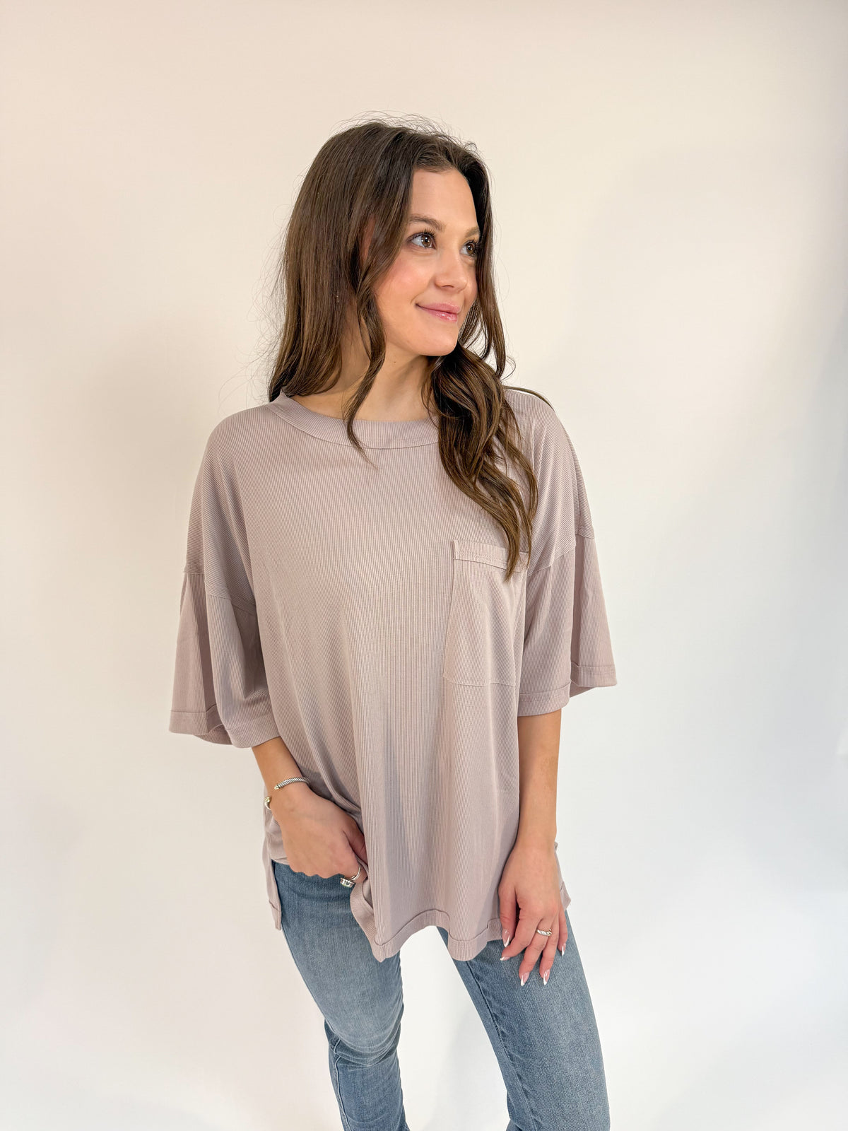 Ribbed Pocket Oversized Top