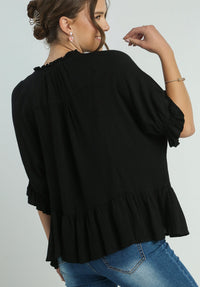 Linen Blend Front Tassel Tie Top