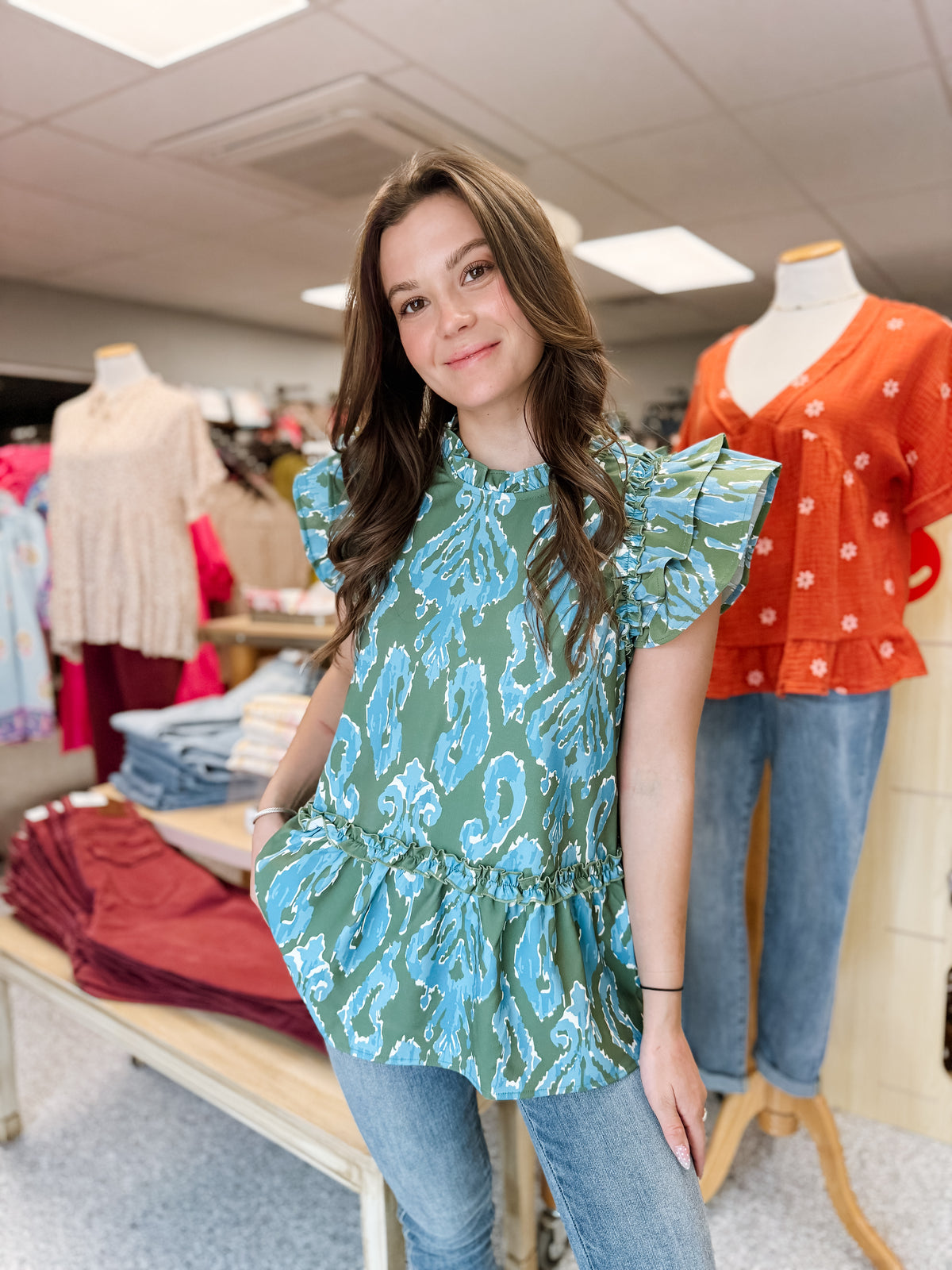 Ikat Woody Flounce Top
