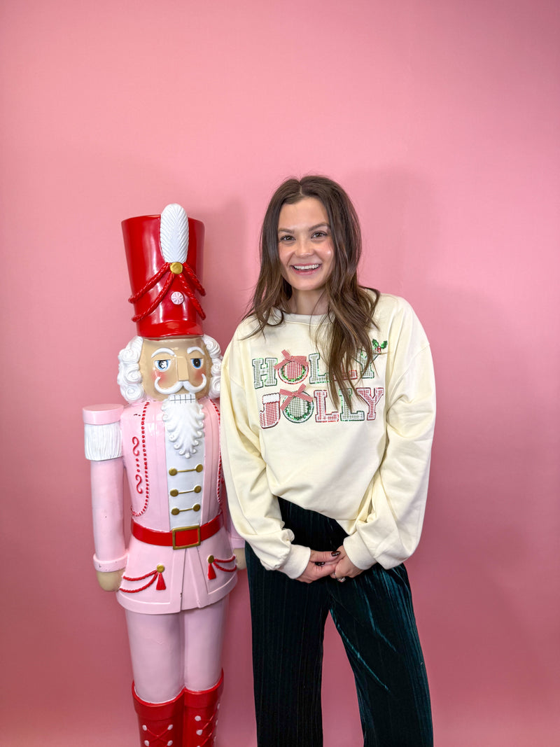 Holly Jolly Embroidered Holiday Sweatshirt