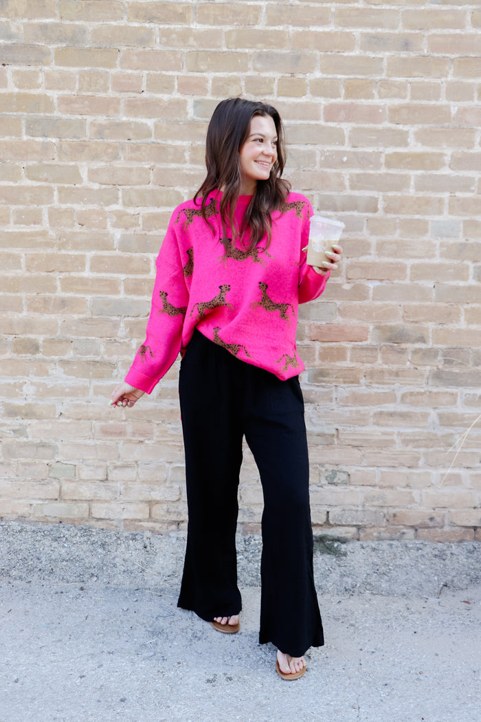 Hot Pink Cheetah Knit Sweater