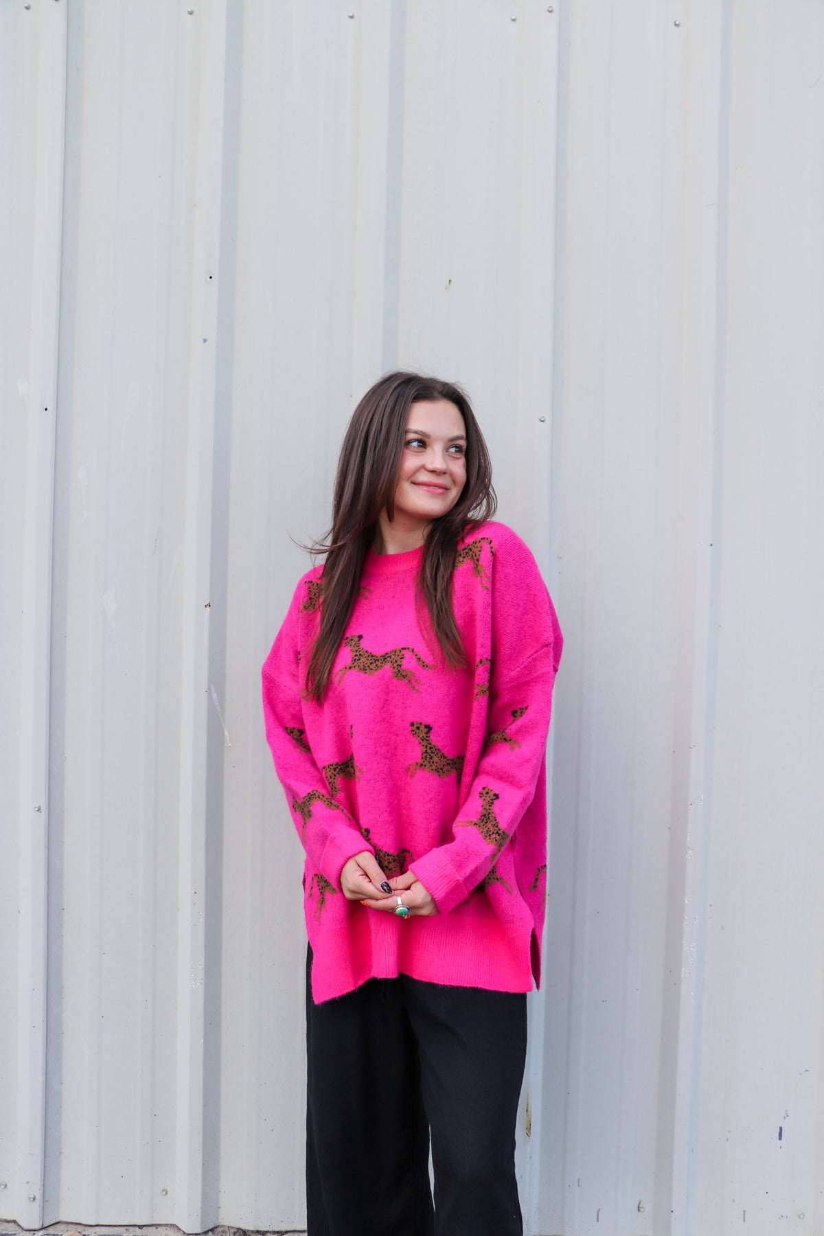 Hot Pink Cheetah Knit Sweater