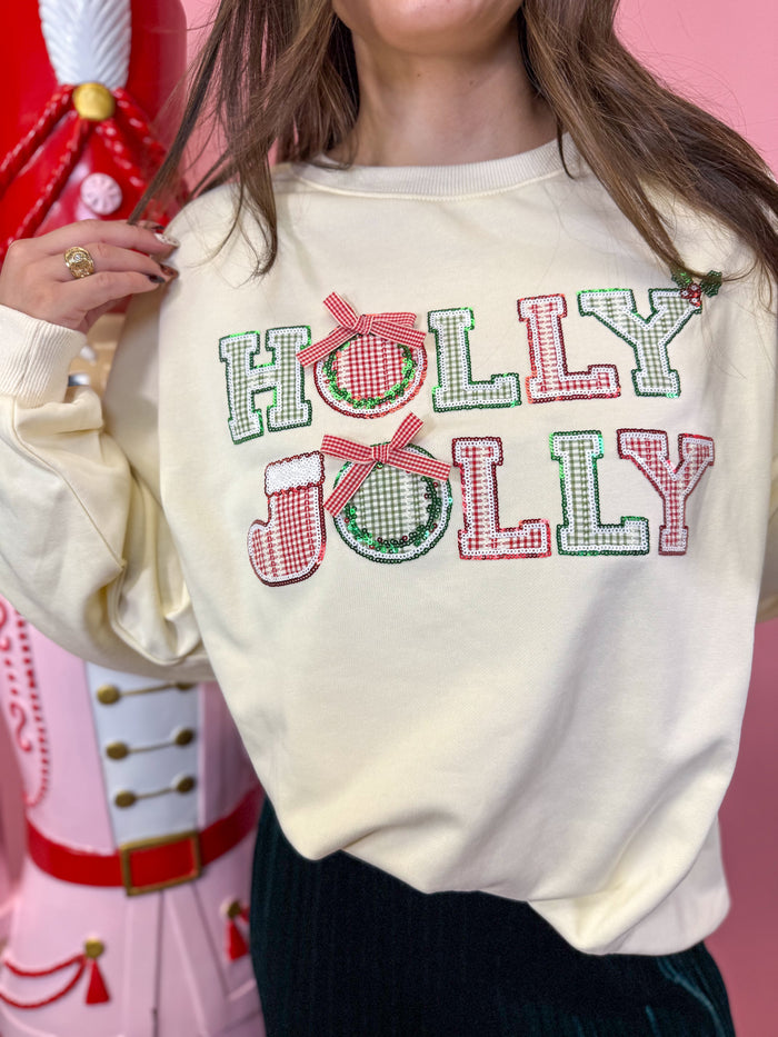 Holly Jolly Embroidered Holiday Sweatshirt