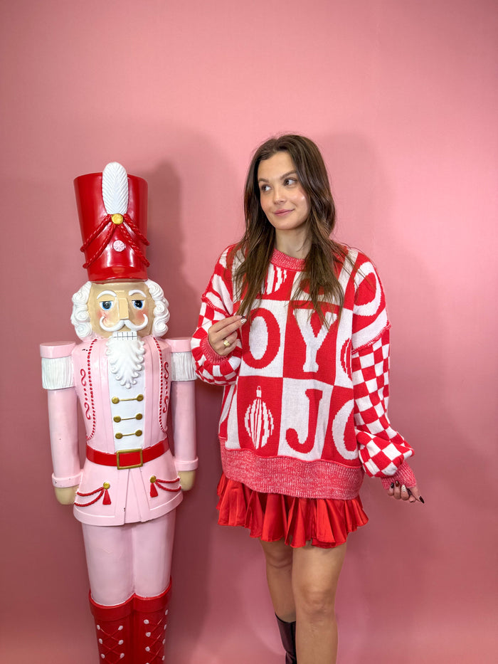Red Checker Joy Oversized Sweater