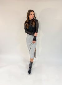 Ribbed Knit Elastic Waistband Midi Skirt