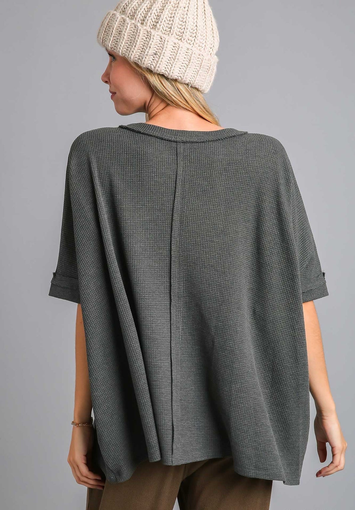 Relaxed Fit Waffle Knit Top