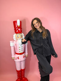 Black Pleated Shirt & Pants W/ Wavy Details