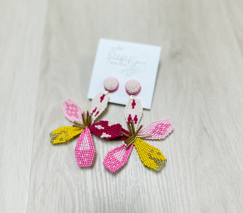 Flower Beaded Tropical Earrings