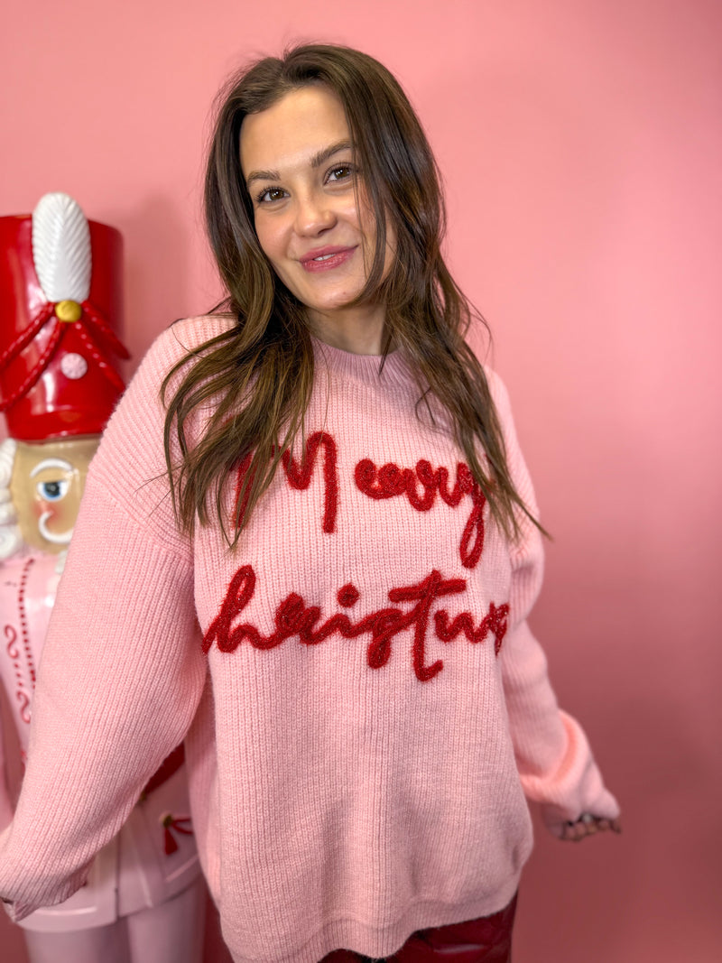 Merry Christmas Tinsel Lettering Sweater Top