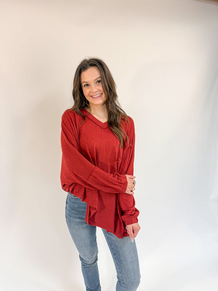 Exposed Hem with Front Pocket Top