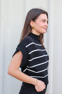 Striped Cropped Mock Neck Sweater