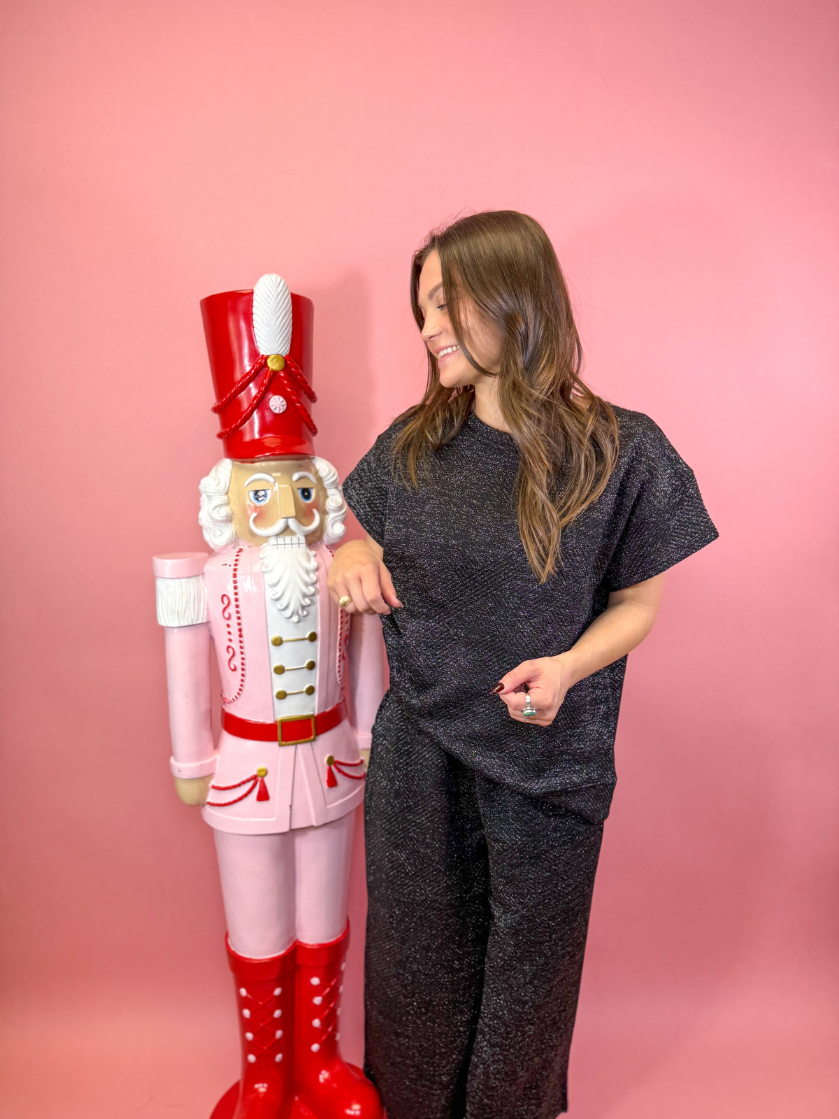 Lurex Textured Short Sleeve Lounge Set