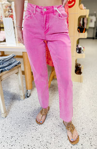 Acid Washed High Waist Cropped Straight Pants