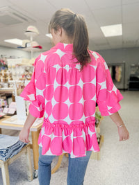 Neon Pink Geometric Print Button Down Top