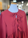 Front Ribbon Bow Tie Babydoll Dress-Marsala