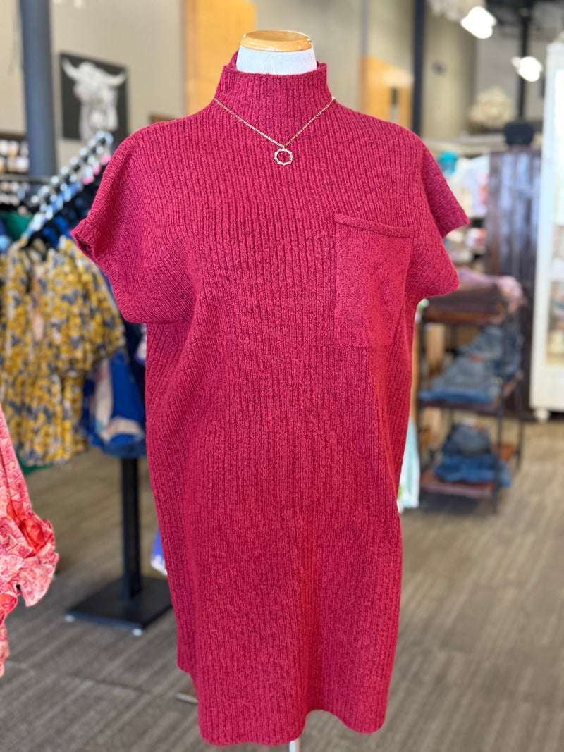 Mock Neck Short Sleeve Sweater Dress