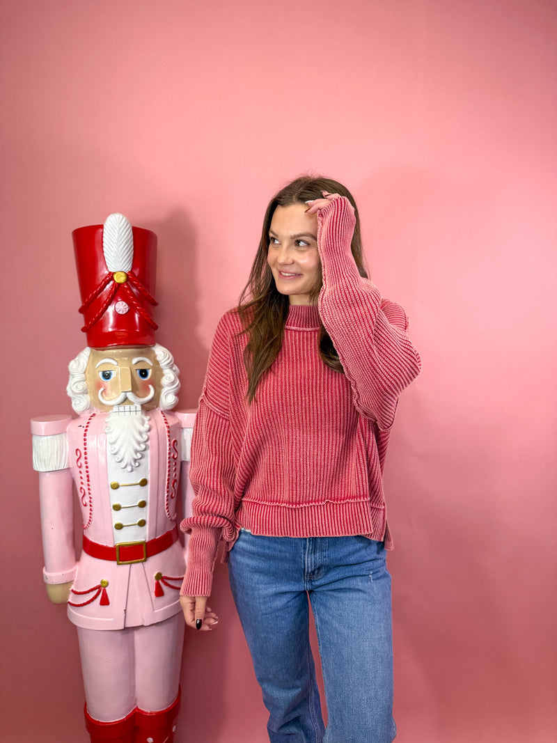 Washed Side Slit Oversized Cropped Sweater