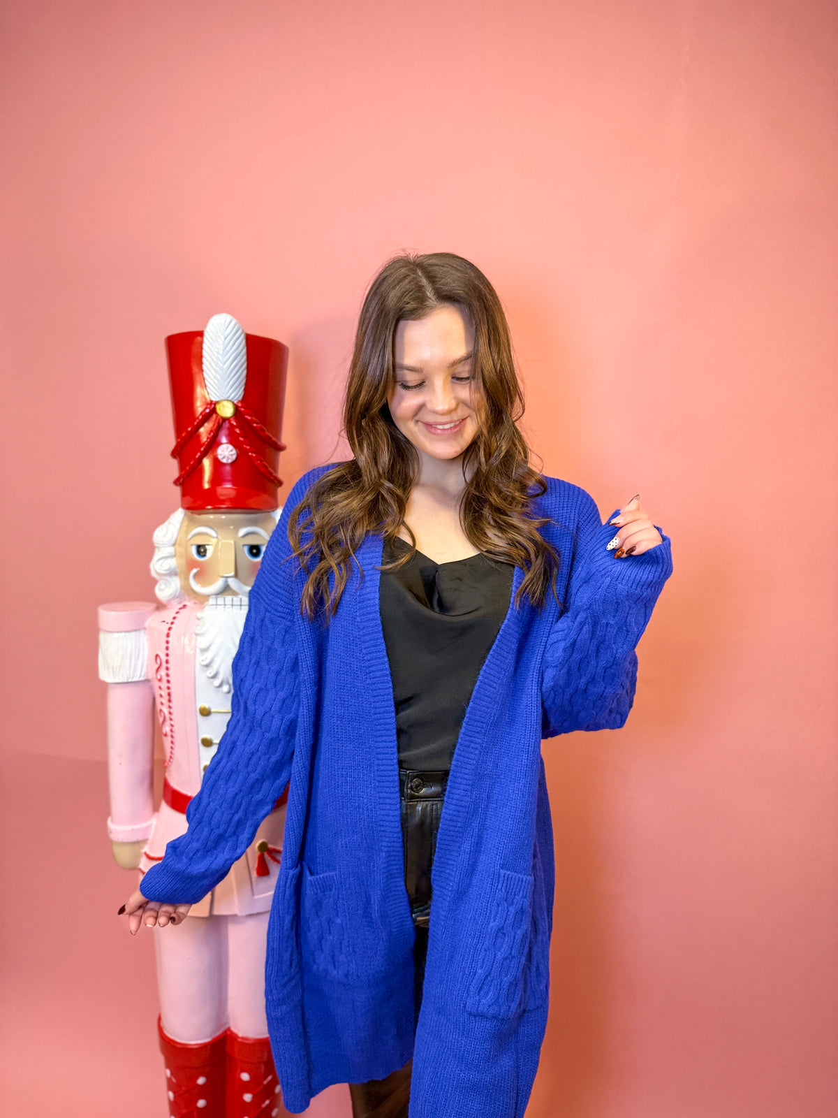 Patchwork Knitted Open Front Cardigan