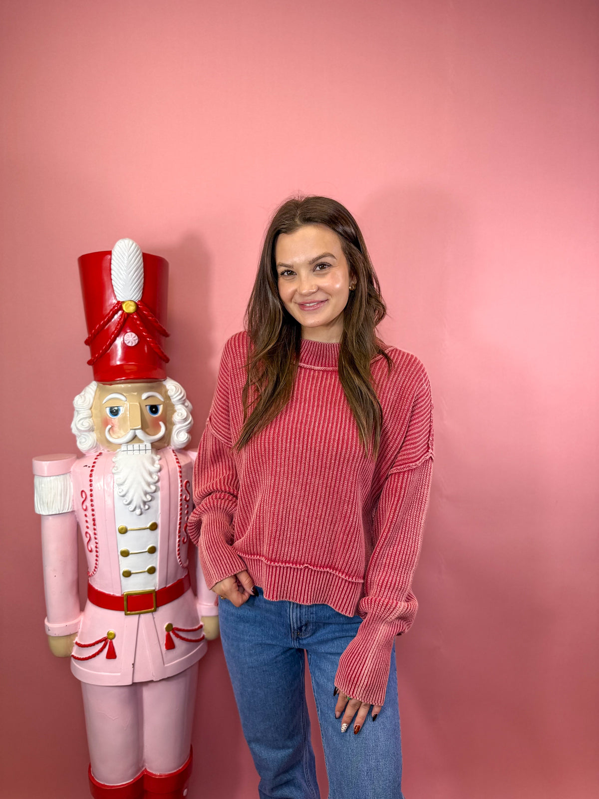 Washed Side Slit Oversized Cropped Sweater